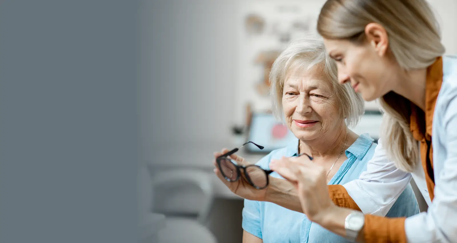 People testing eyeglasses